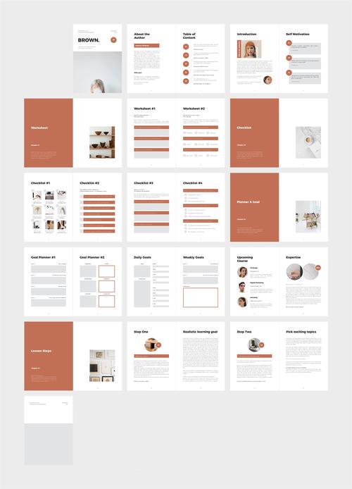 极简产品介绍目录画册设计indd模板 brown creativepreneur workbook